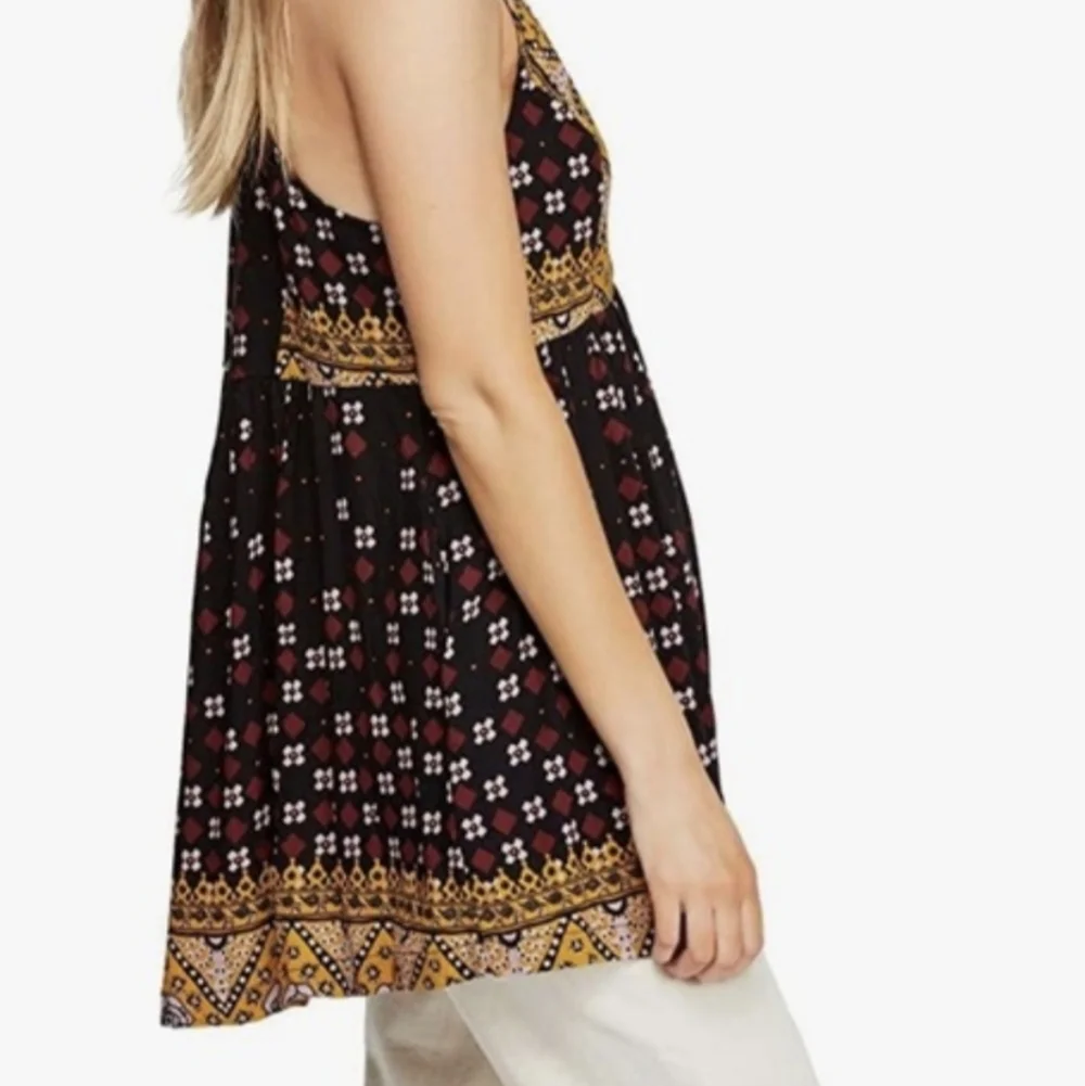 Free People Top Charlotte Black Yellow Boho Size XS